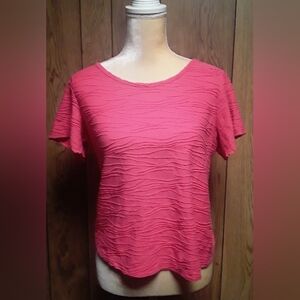 Womans Short Sleeved Size Medium Top Loosefit Textured Round Neck Blouse